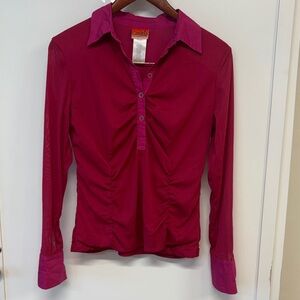 Candela Ruched Magenta Button-Down Polo Shirt